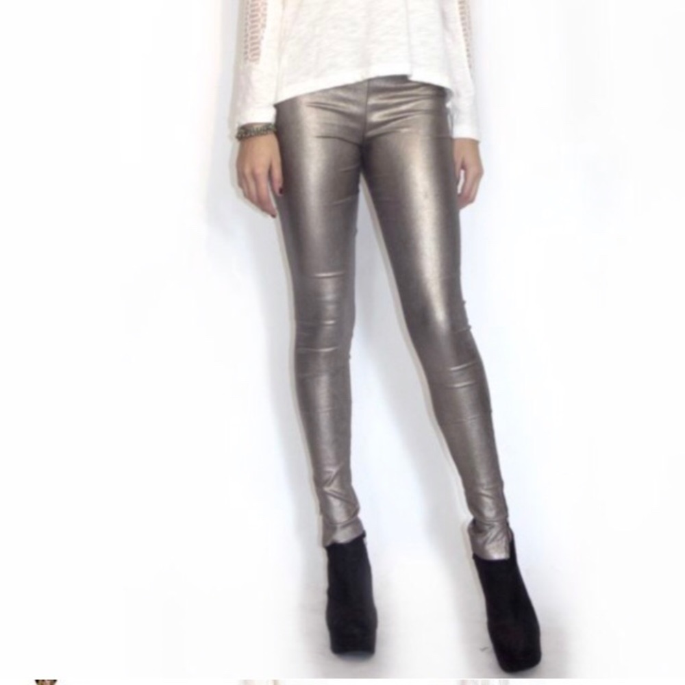 Minkpink metallic pewter zipper leggings small - Picture 1 of 6
